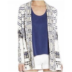 Wmns BCBGMAXAZRIA Amur Floral Jaqua Blue Depths Fringe Open Cotton Cardigan
